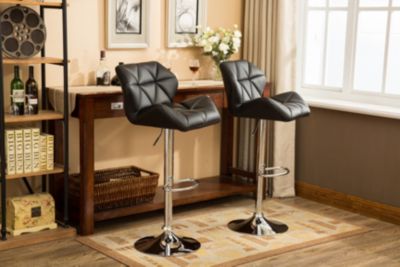 Adjustable Hydraulic Tufted Barstools, Set of 2