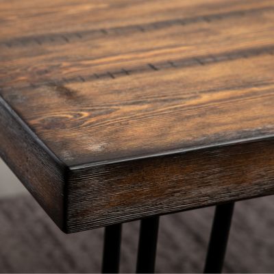 Aryven Industrial Metal Hairpin Design Dining Table, Rustic Dark Pine