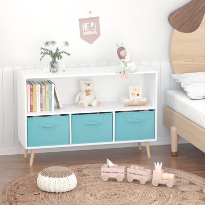 Streamdale Kid's Bookshelf with Cloth Drawers, White MDF and Pine, Safety Buckle