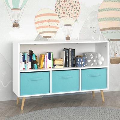 Streamdale Kid's Bookshelf with Cloth Drawers, White MDF and Pine, Safety Buckle