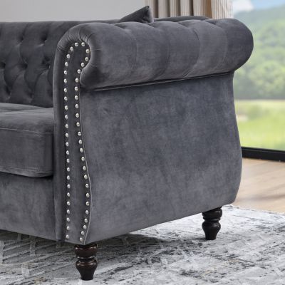 Chesterfield Velvet 2-Seater with Nailhead Accents