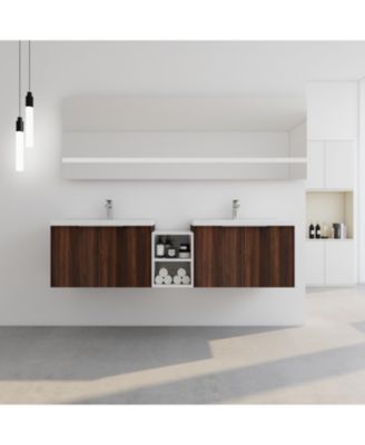 Modern Wall-Mounted Vanity with Ample Storage and Resin Sink