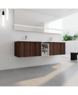 Modern Wall-Mounted Vanity with Ample Storage and Resin Sink