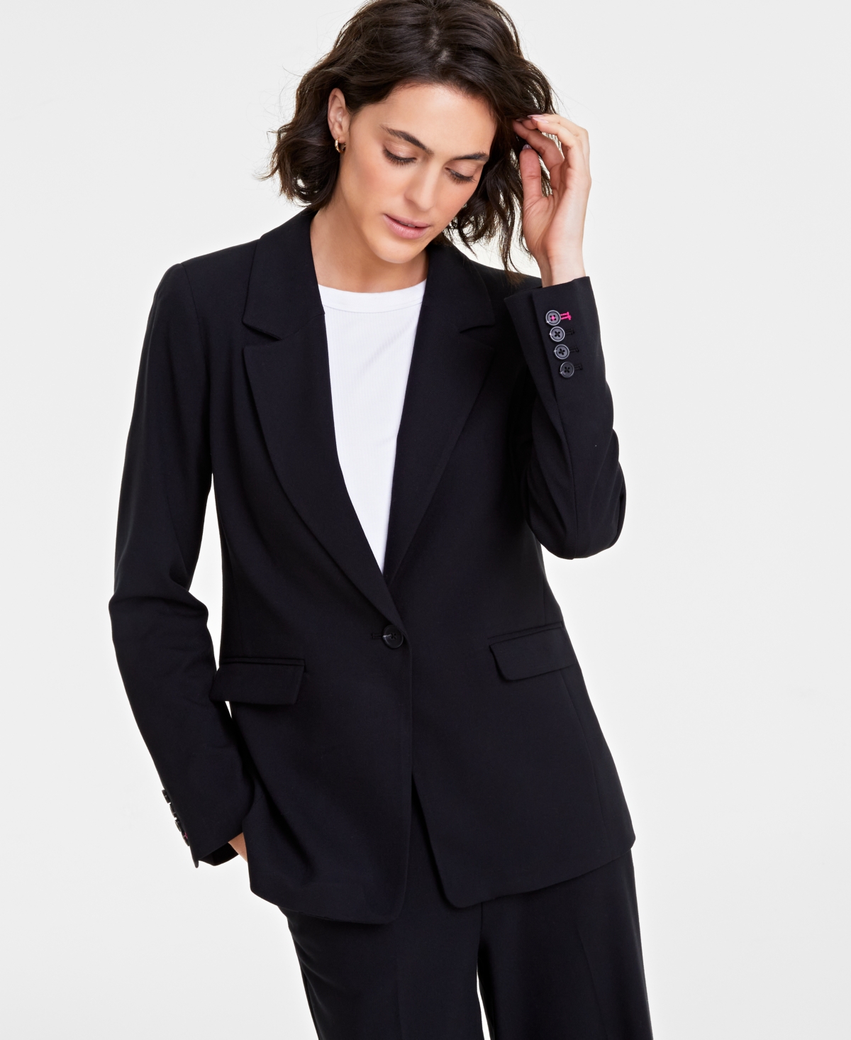 Shop On 34th Women's Solid Boyfriend Blazer, Created For Macy's In Deep Black