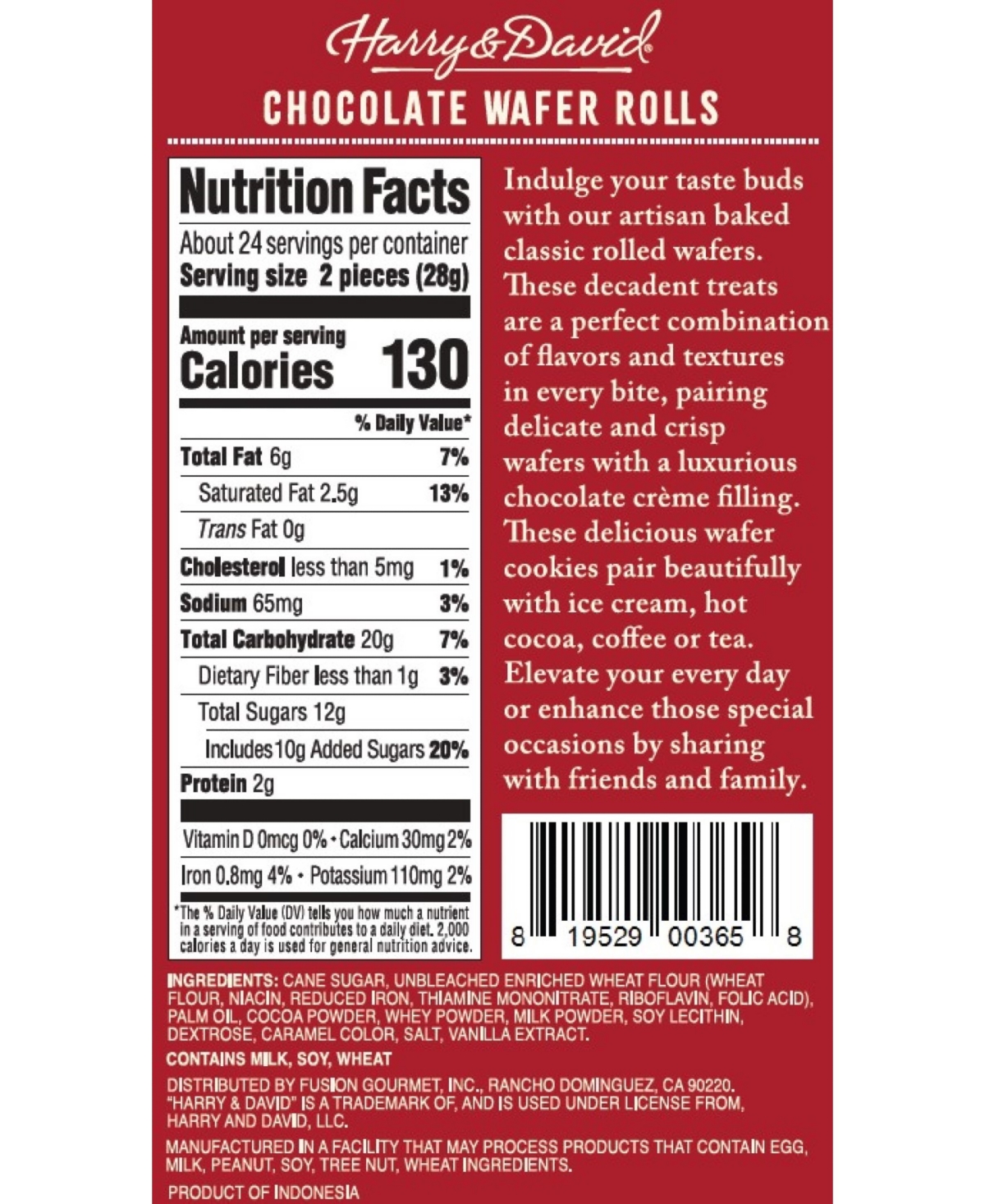 Harry & David Holiday Chocolate Wafer Rolls Tin