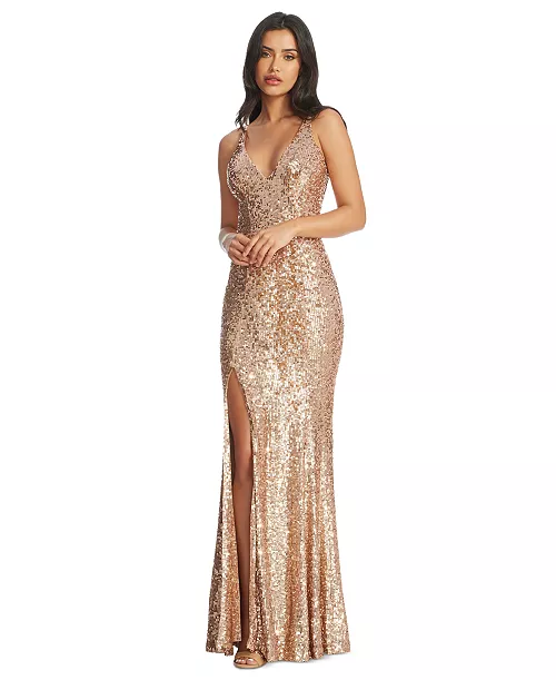 women's iris sequined side-slit gown