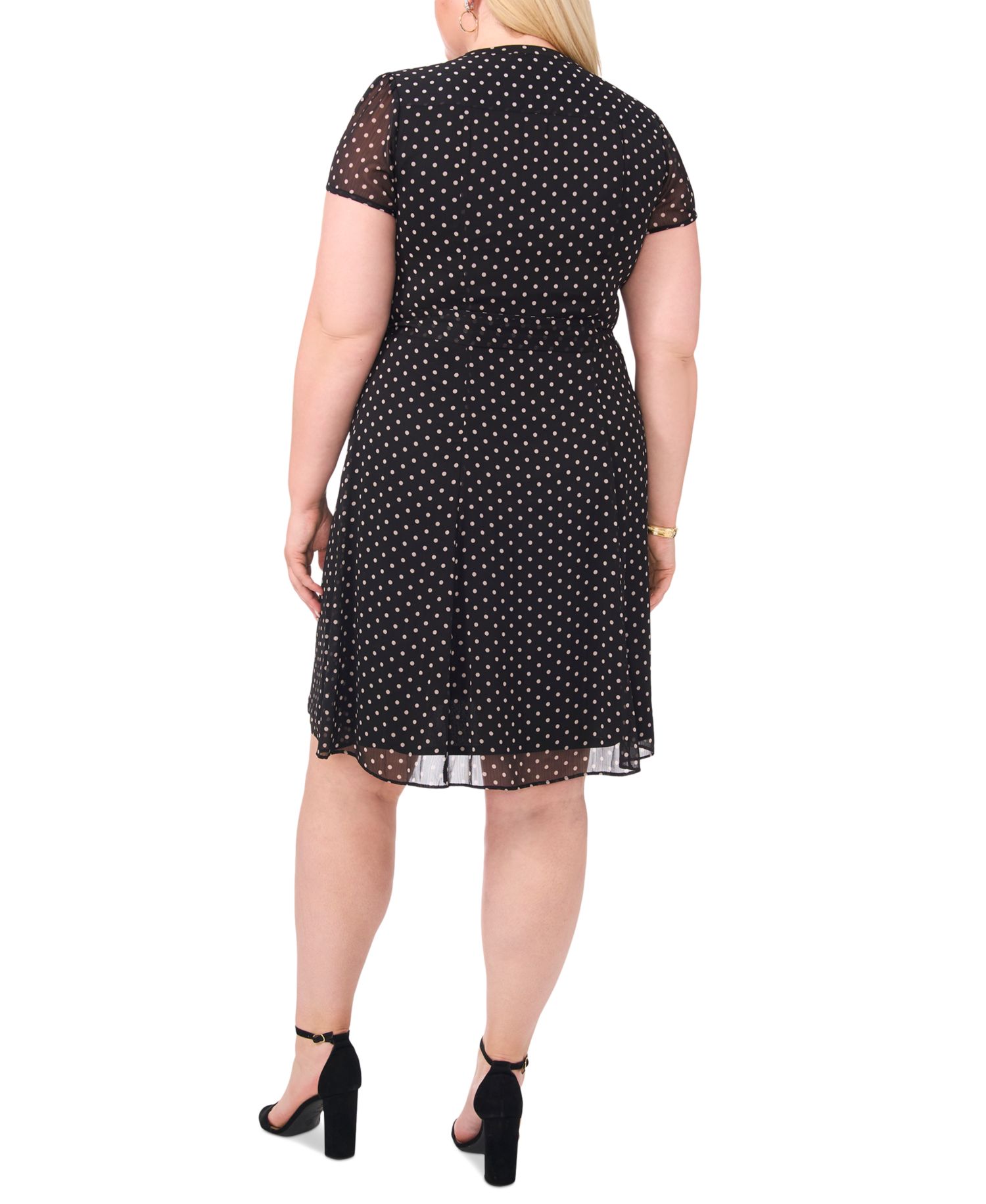 Plus Size Printed Split-Neck Cap-Sleeve Dress