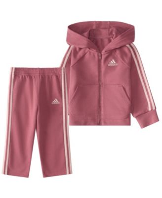 Adidas Baby Girls Two Piece Long Sleeve Fleece Jacket Pant Set Preloved Crimson