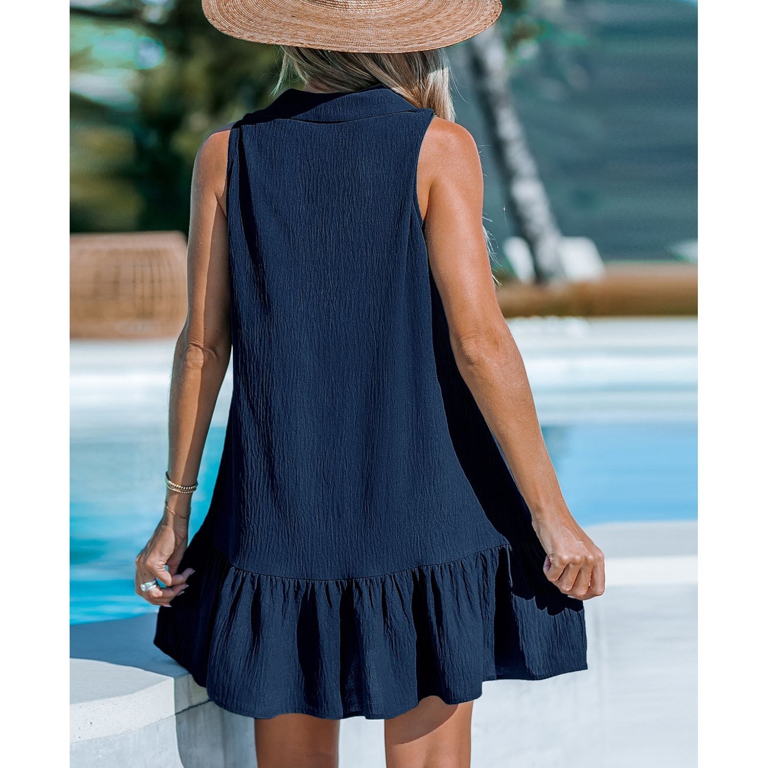Women's V-Neck Ruffled Sleeveless Mini Beach Beach Dress