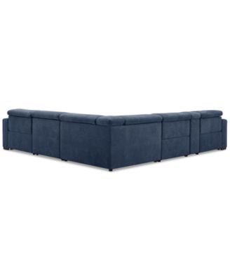 Nevio 6-Pc. Fabric Power Headrest Sectional with Console and 3 Power Motion Chairs