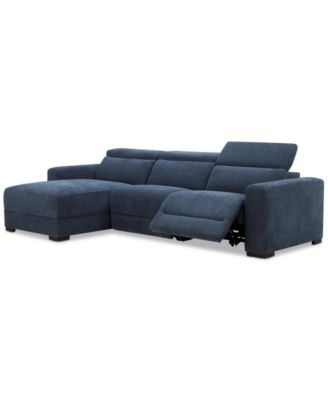 Nevio 3-Pc. Fabric Power Headrest Sectional and Chaise with 1 Power Motion Chair