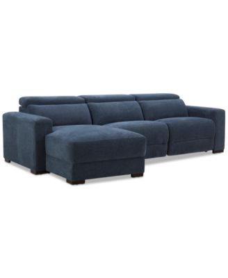 Nevio 3-Pc. Fabric Power Headrest Sectional and Chaise with 2 Power Motion Chairs