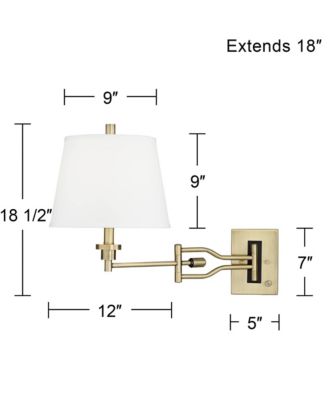 Eleganta Swing Arm Wall Lamp with Cord Cover Brushed Satin Brass Plug-in Light Fixture White Linen Empire Shade for Bedroom Living Room