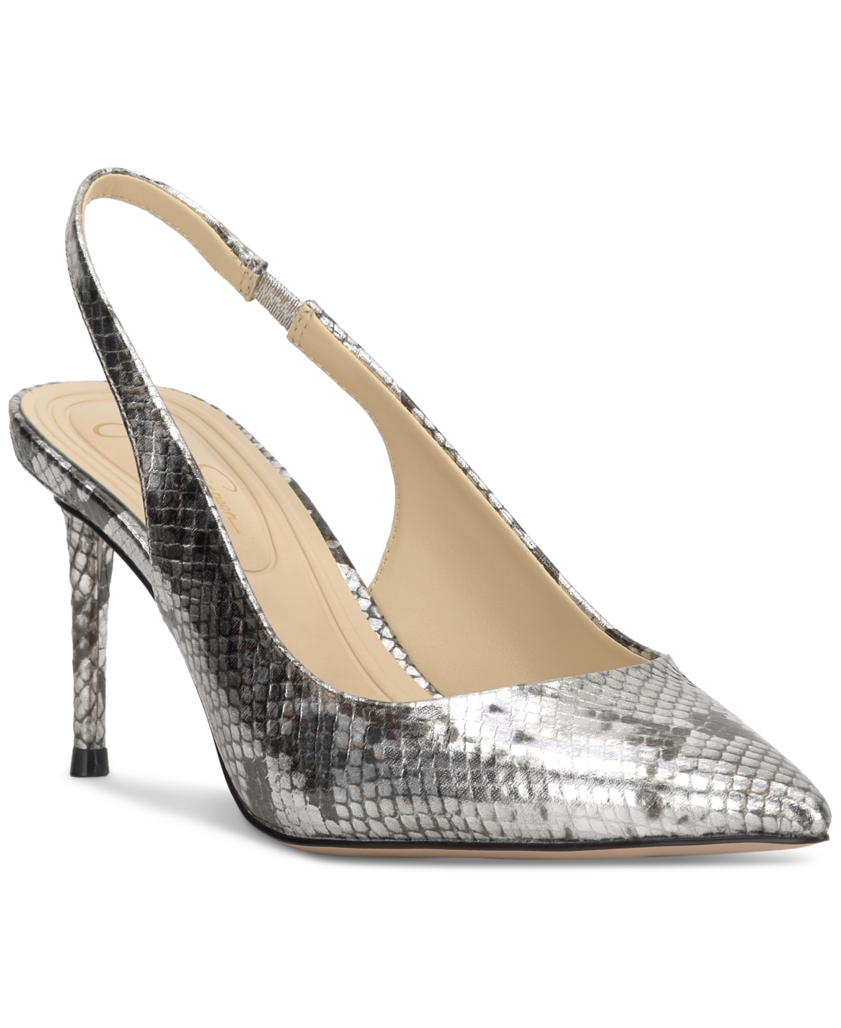 Jessica Simpson Souli Slingback Pointed Toe Pump In Chrome Snake