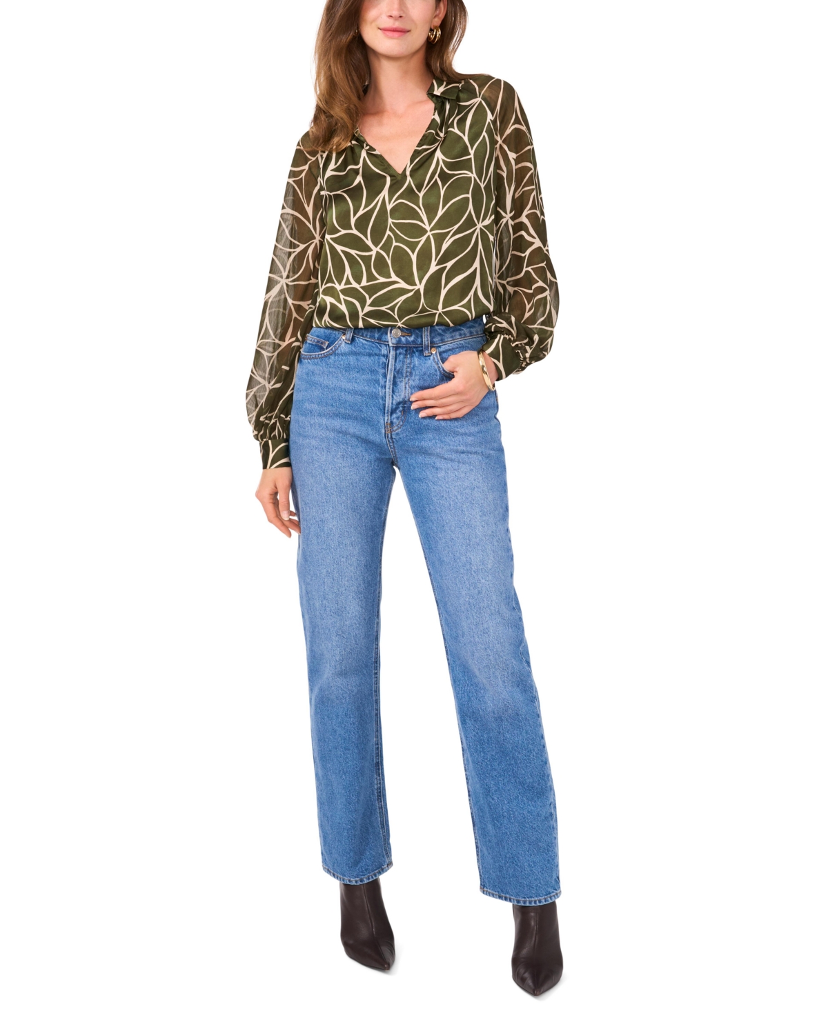 Vince Camuto Women's Split-Neck Raglan-Sleeve Top