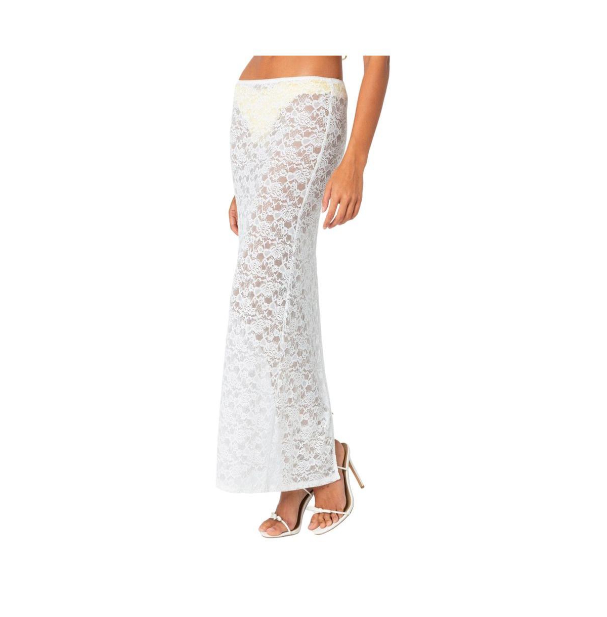 Edikted Women's Oceana Sheer Lace Maxi Skirt