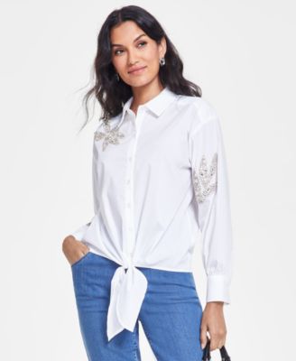 売れ筋商品|||バースリー カットソー トップス レディース Women's Collared Tie-Hem Blouse, Exclusively at Macy's Deep Black 19Momme Silk Long Sleeve High Neck Bow Tie Blouse – SILKSILKY