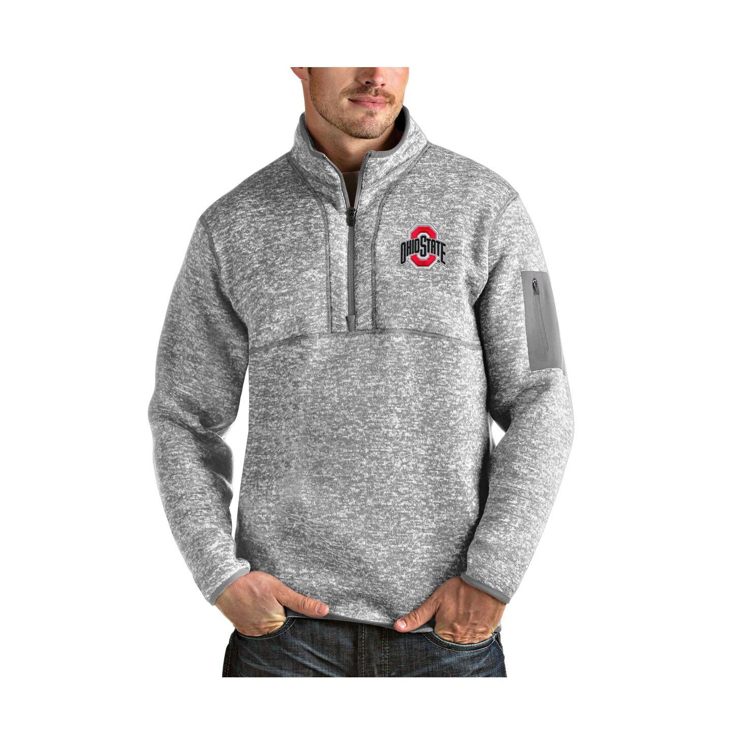 Мужская куртка Antigua Heather Gray Ohio State Buckeyes Fortune Half-Zip Pullover — фото 1
