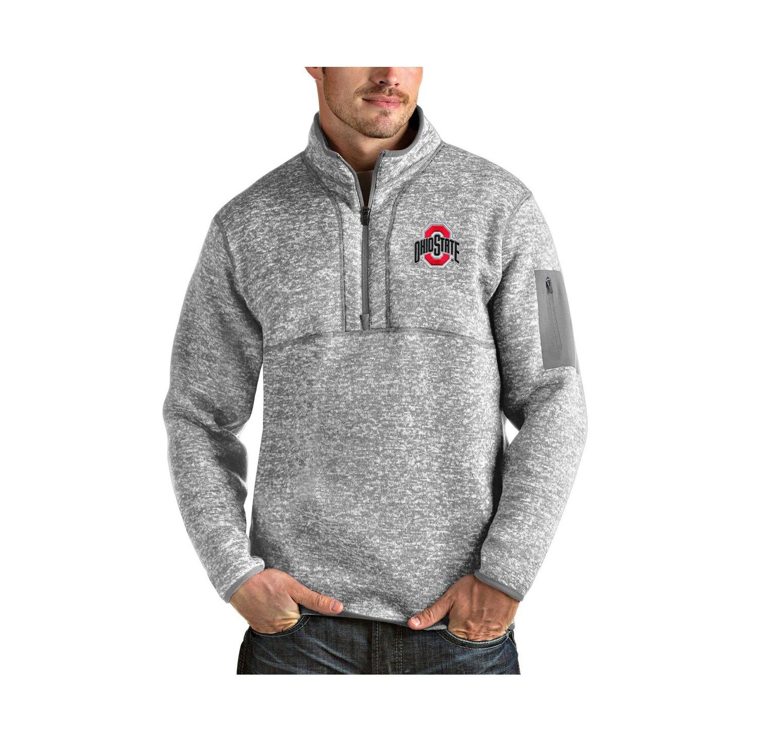 Men's Heather Gray Ohio State Buckeyes Fortune Half-Zip Pullover Jacket