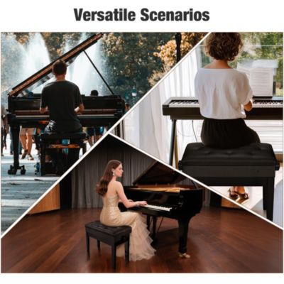 Piano Bench PU Leather Storage Adjustable Height Padded Seat Keyboard