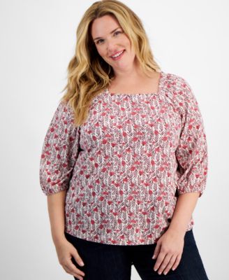 Style & Co - Plus Size Millies Square-Neck 3/4-Sleeve Top