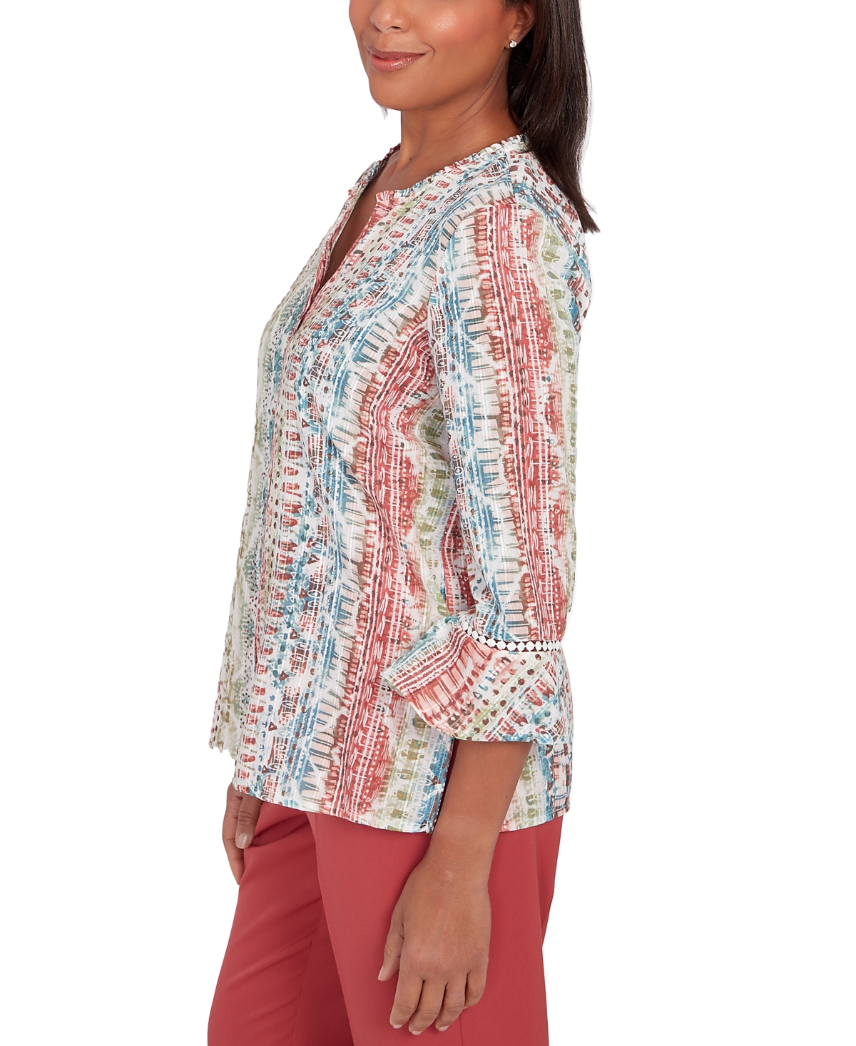 Alfred Dunner Sedona Sky Women's Vertical Button Down Stripe Top In Multi