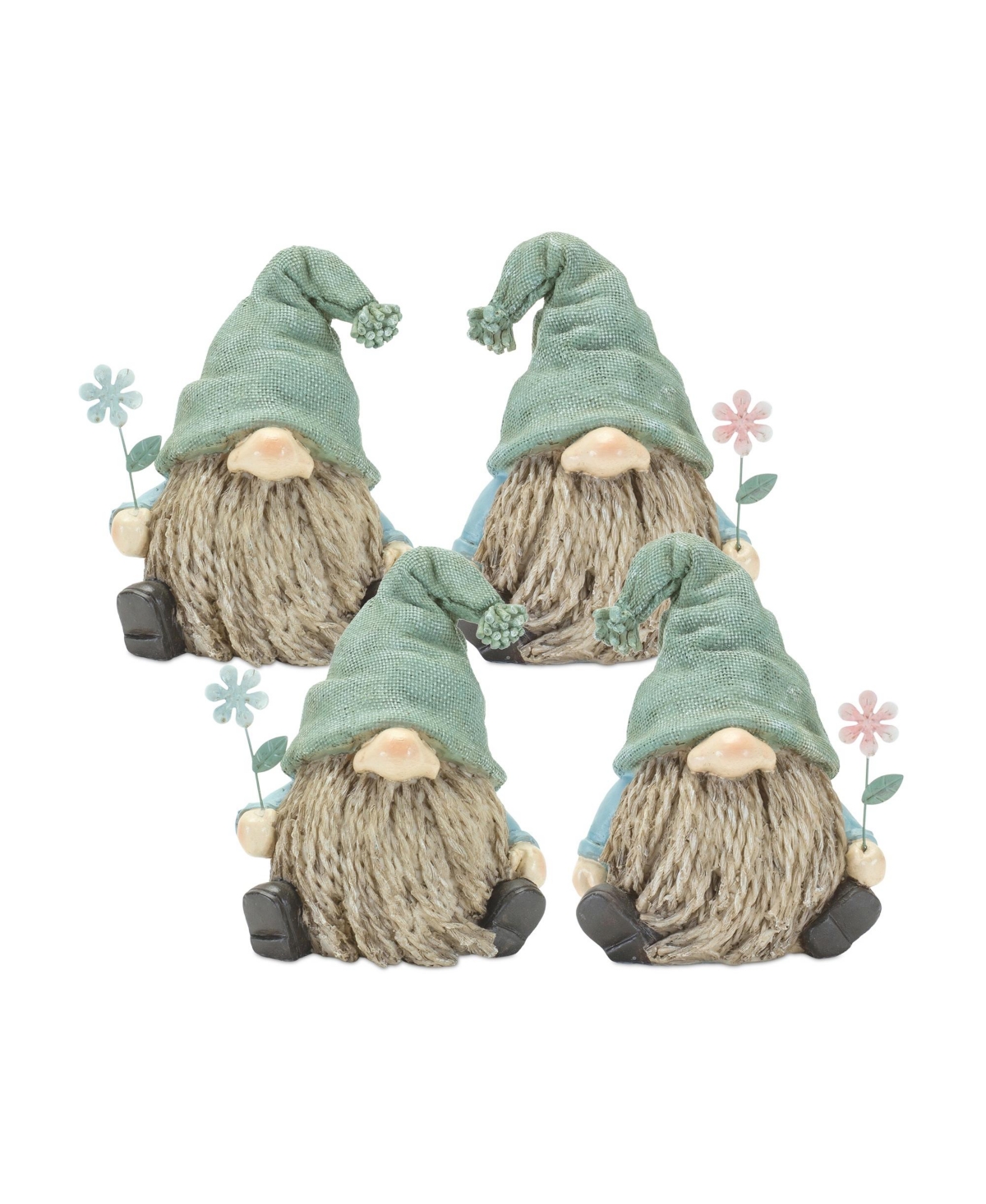Slickblue Stone Garden Gnome Figurine With Flower Stem Accent (Set of 4) - Green, Brown