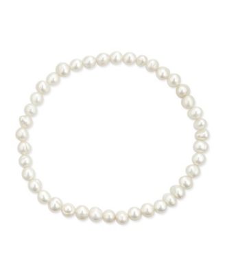 White Hand Knotted Freshwater Cultured Pearl Strand Necklace 18" Stretch Bracelet Ball Earrings 6MM 3PCS Jewelry Set