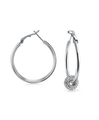Simple Plain Finish Round Tube Hoop Earrings Sterling Silver Hinged Notched Post 1.4 Inch Diameter