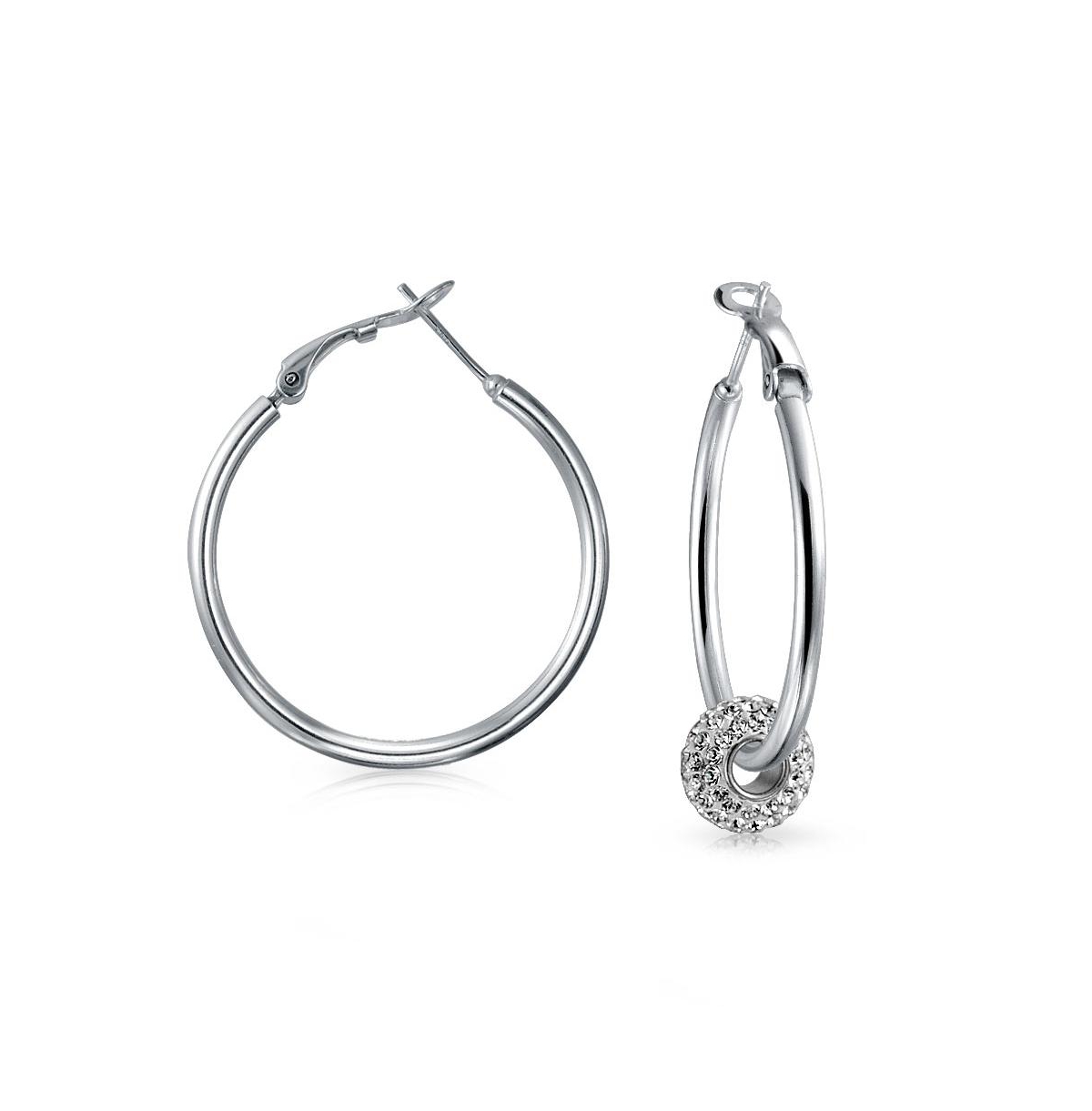 Bling Jewelry Simple Plain Finish Round Tube Hoop Earrings For Women SterlingHinged Notched Post Diameter - Silver