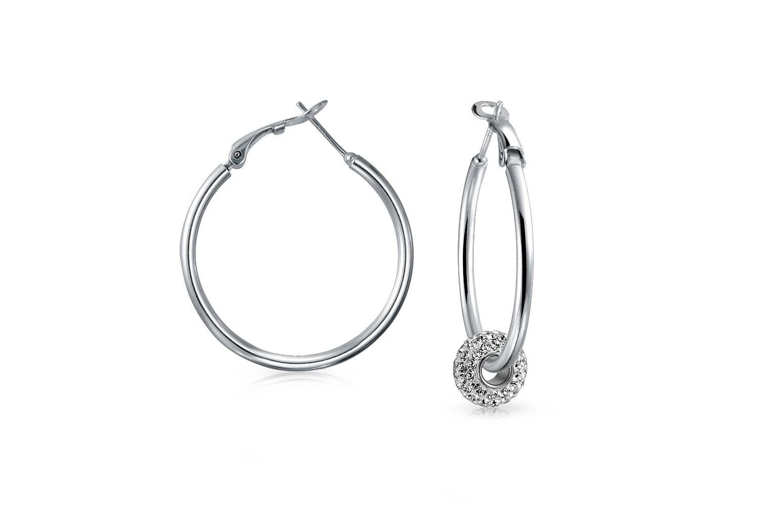 Round Tube Hoop Earrings Hinged Notched Post 1.4" Plain Sterling Silver