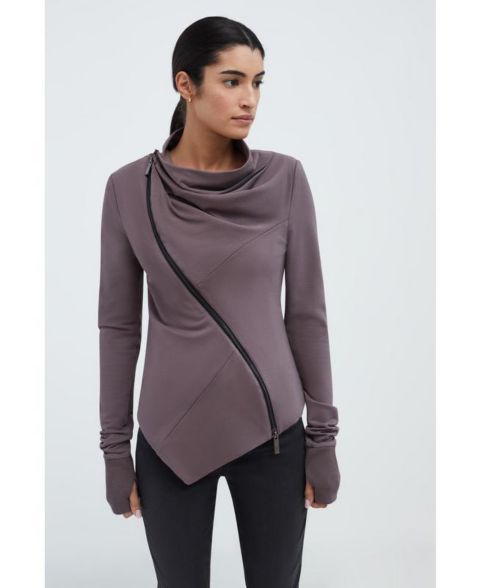 Женская куртка Marcella Hoyt Two-Way Zip Cowl-Neck Sweatshirt Jacket with Side Pockets, цвет: Антрацитовый