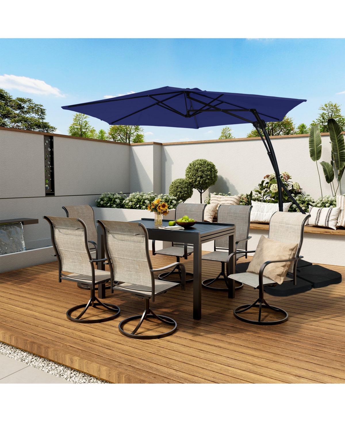 Mondawe ft. Square Cantilever Outdoor Market Umbrella with 360-Degree Swivel Footrest