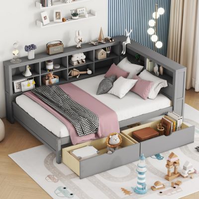 Streamdale White Full Size DayBed with Drawers & USB Charging