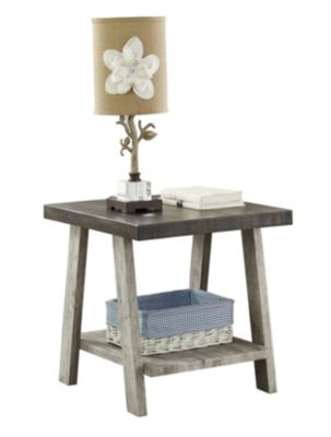 Two-Tone Wood Shelf End Table in Weathered Walnut