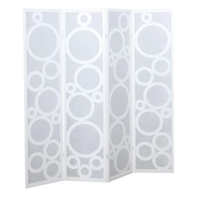 4-Panel Wood Room Divider with Circle Pattern, White