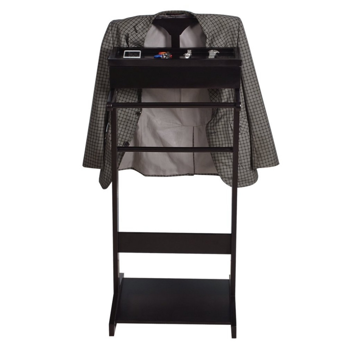 Streamdale FurniturePortable Garment Rack, Clothes Valet Stand with Storage Organizer - Black