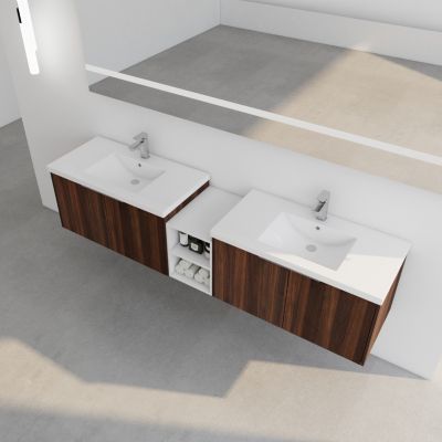 Modern Wall Mounted Vanity with Resin Sink, Storage Shelves, and Soft-Closing Doors