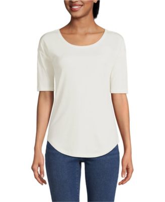 Women's Supima Micro Modal Elbow Sleeve Balletneck Curved Hem Top