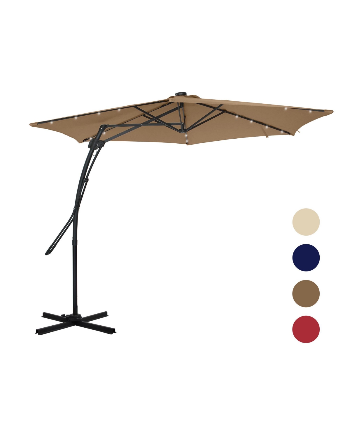 10 ft. Square Cantilever Outdoor Market Umbrella with 24 Light Beads and Based Stand Included - Red