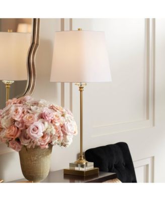 Julia Traditional Buffet Table Lamp 29 1/2" Tall Gold Crystal White Fabric Tapered Square Shade for Living Room Dining House Entryway