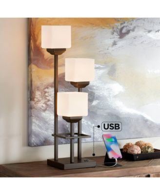 Modern Console Table Lamp 29 1/2" Tall with USB Charging Port Bronze Metal White Glass Square Shade for Bedroom Living Room House