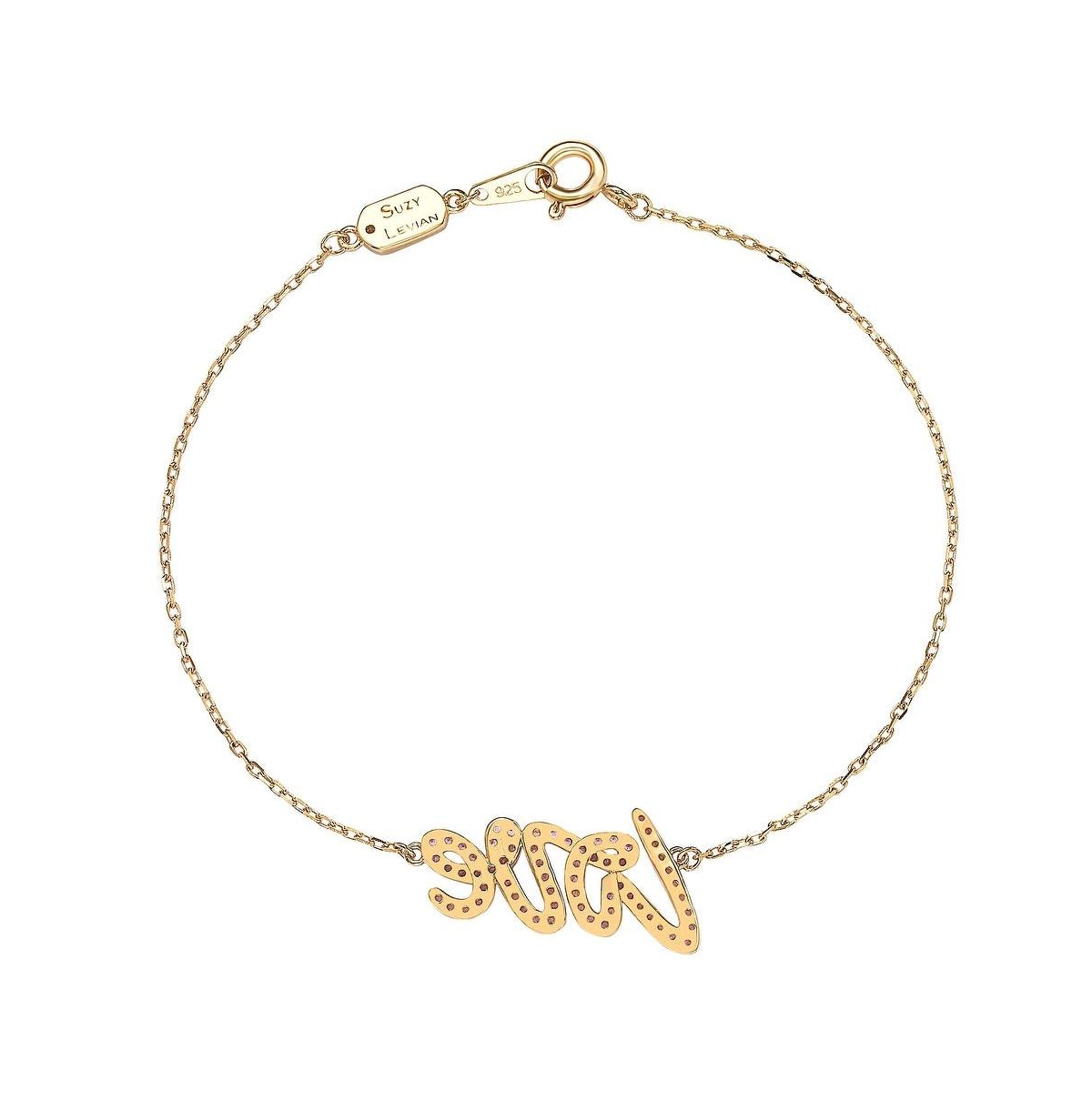 Suzy Levian New YorkSapphire & Lab-Grown White Sapphire Love Script Bracelet in Sterling Silver - Pink