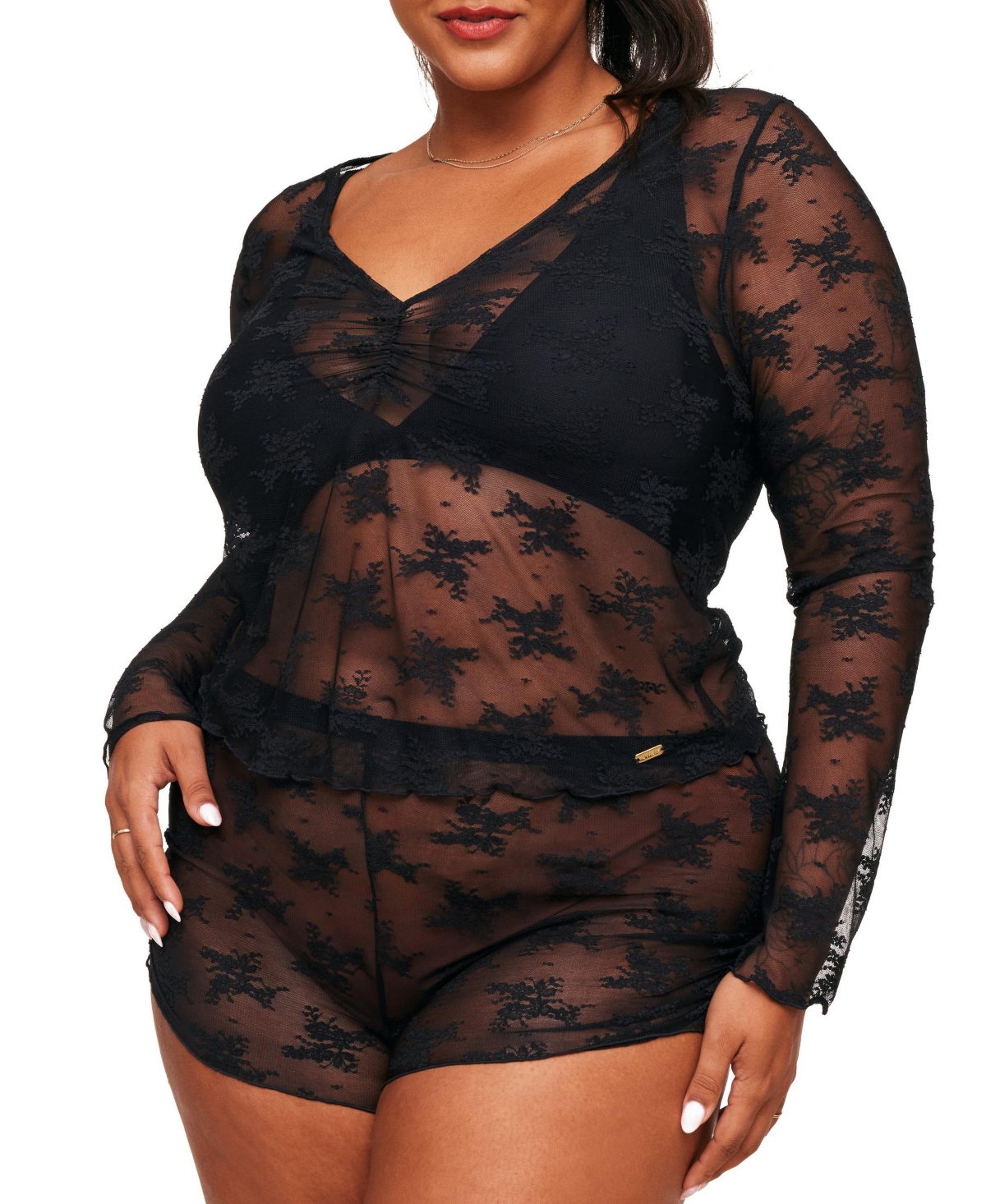 Plus Size Gwendlyn Lace Top And Shorts Set - Black