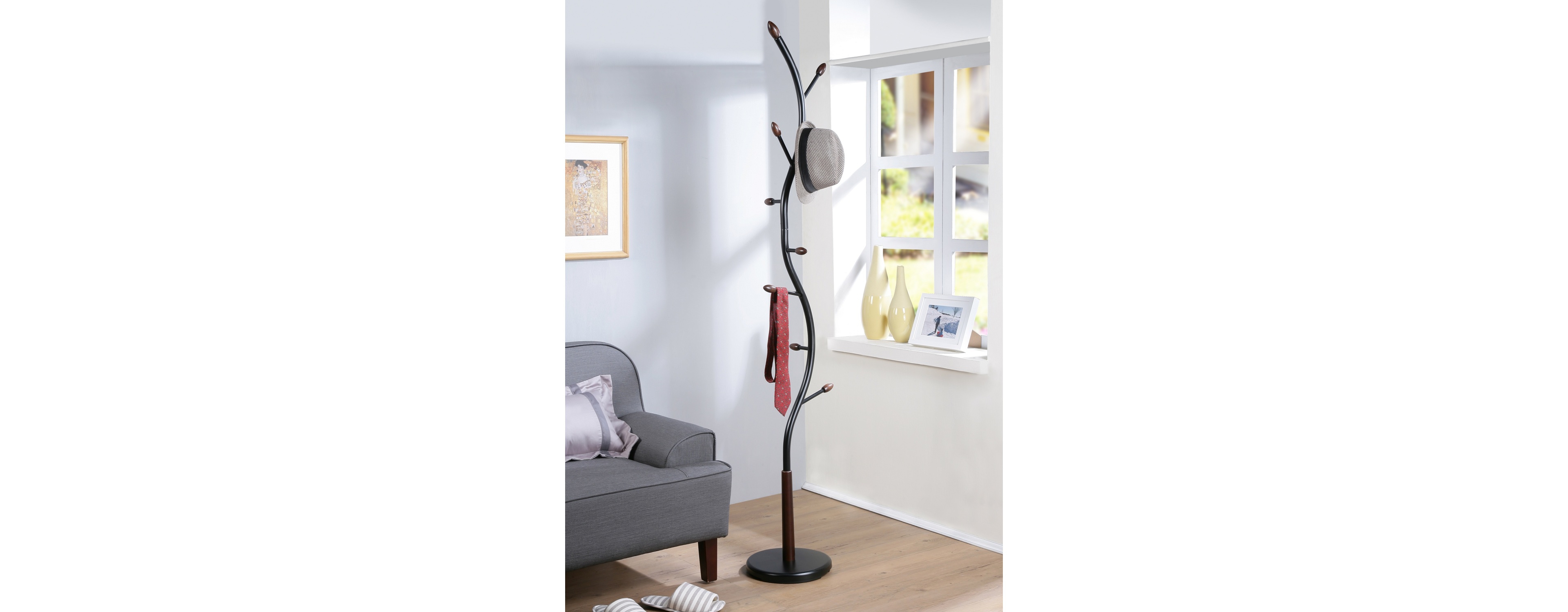 Streamdale Arles Metal Black and Walnut Standing Coat Rack