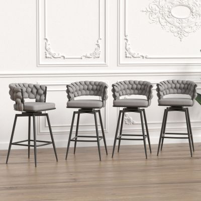 Modern Woven Swivel Bar Stools with Comfortable Upholstered Seat