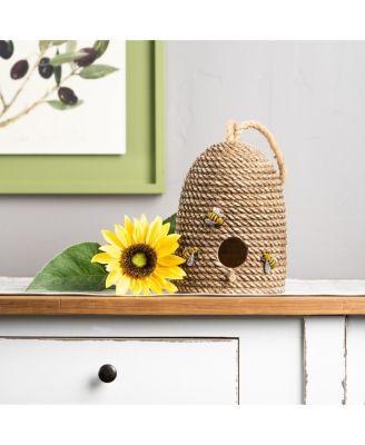 Hanging Bee Hive Bird House with Rope Accent 8.5"H