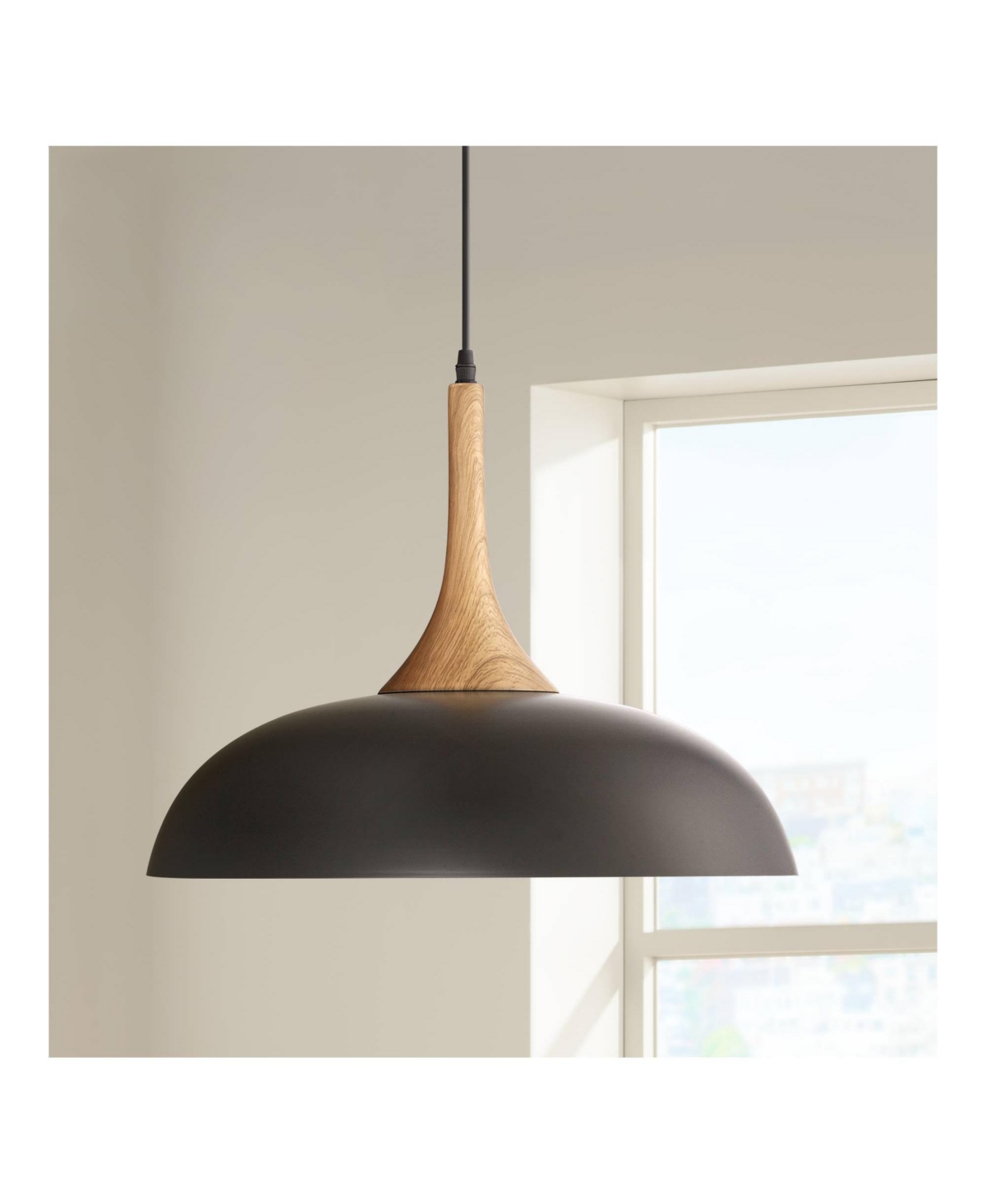 Possini Euro Design FeltonAluminum Wood Finish Small Pendant Light 17 3/4