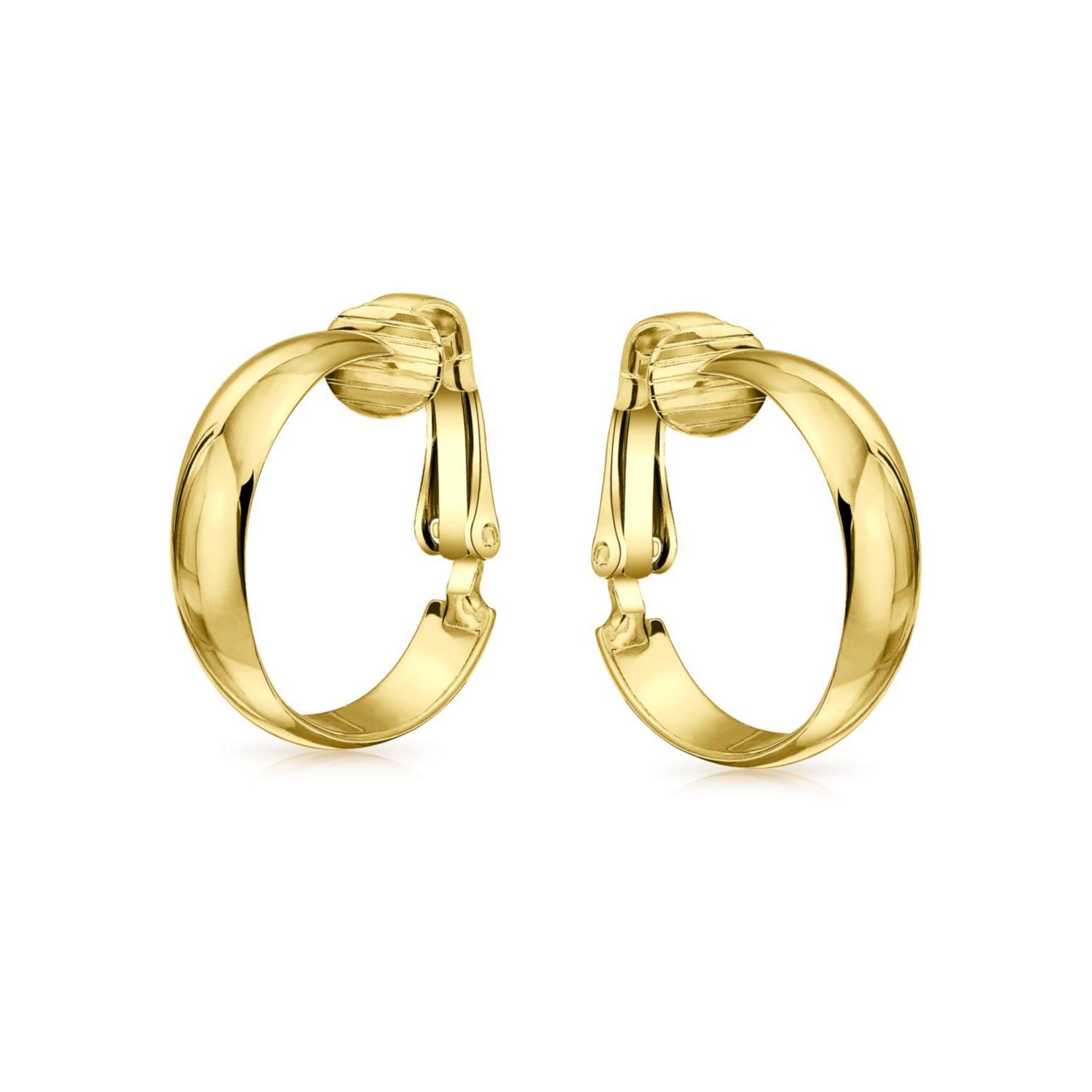 Classic Basic Simple Lightweight Clip On Hoop Earrings Non Pierced Ears Gold Plated Sterling Silver .75 Diameter