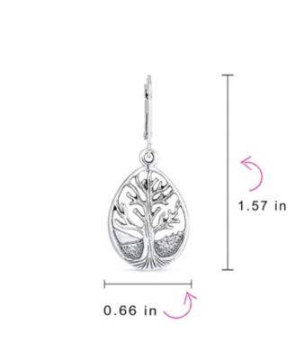 Small Round Circle Family Tree Dangle Earrings Sterling Silver Nature